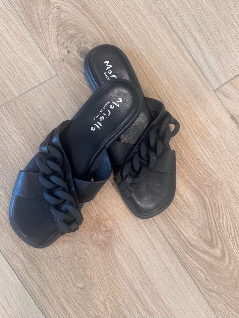 MARELLA Black Slip-On Chain-Detail Mules made in Italy